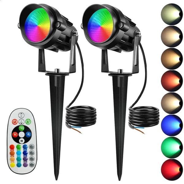 12W RGBW Lawn Lamp 12V RGB Landscape Lighting with Remote Waterproof Outdoor Spotlight with Spike for Garden Path Tree Wall 8pcs 250325BJ