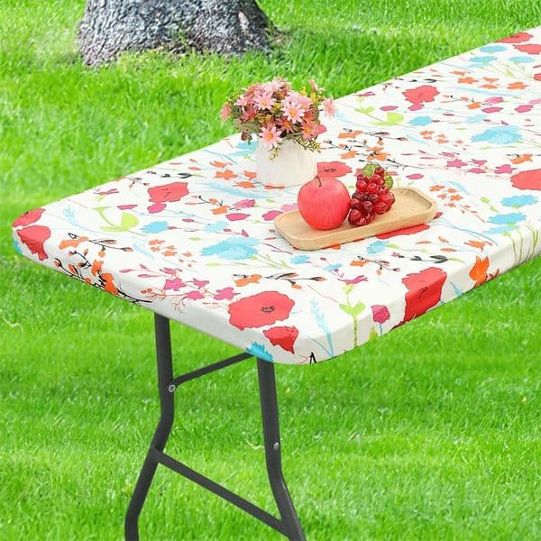 Kitinjoy Rectangle Table Cloth Fitted Flannel Backed Tablecloth Waterproof Wipeable Decor Party Dining Table Cover For Camping 250325BJ