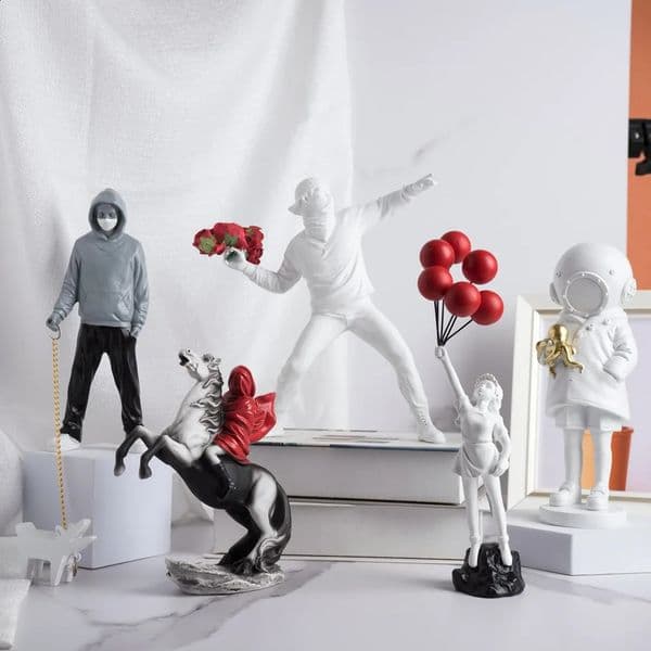 Vilead Banksy Sculpture Collection Flower Thrower Statue Pop Art Modern Balloon Girl Figurine Office Home Decoration Street 250325