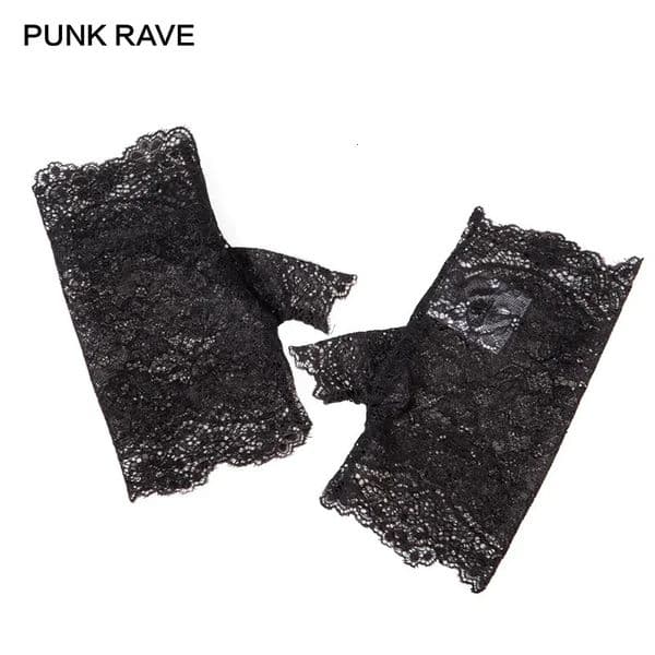 PUNK RAVE Lolita Party Sexy Mittens Women Gloves Gothic Black Female Lace Cosplay Fashion Accessories 1 Pair 250420