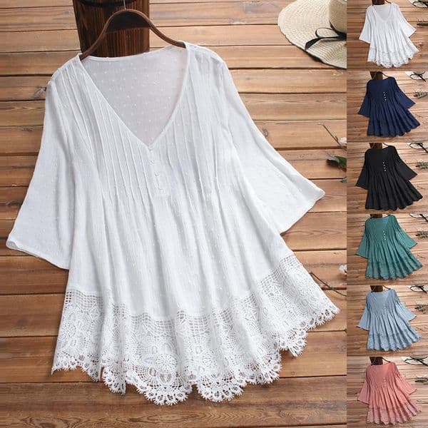 2024 Womens Tshirt Summer Plus Casual Vneck Top Ruffle Hollow Daily Streetwear Regular Shirt 250430Z