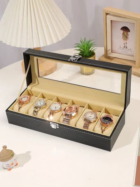 selling PU leather display storage organizer watch box with glass top groove mens watch stand display box gift 250430