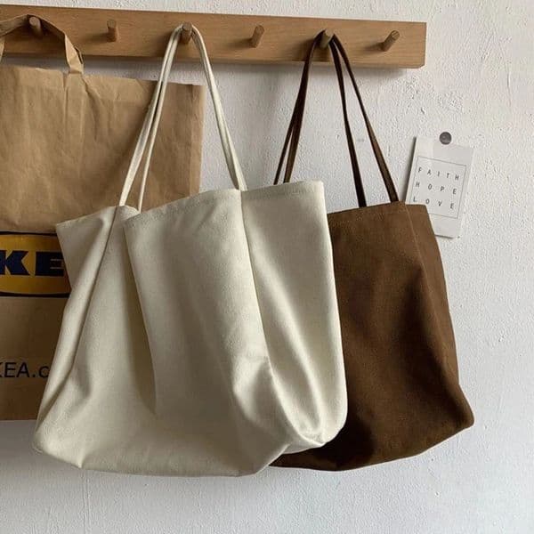 Simple canvas handbag for women large capacity handbag solid color shoulder bag er shopping handbag reusable handbag for girls 250429BJ