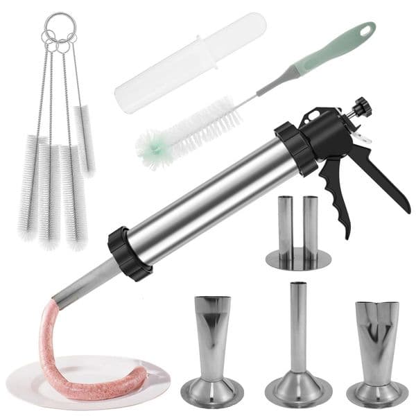 Stainless Steel Sausage Stuffer Kit Manaul Meat Syringe Jerky Gun Kitchen Homemade Canned Sausage Tool with Thickened Handles 250429BJ
