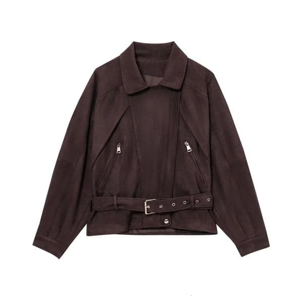 UNIZERA Womens SpringSummer Fashionable Simple and Versatile Suede Belt Motorcycle Style Jacket 250428