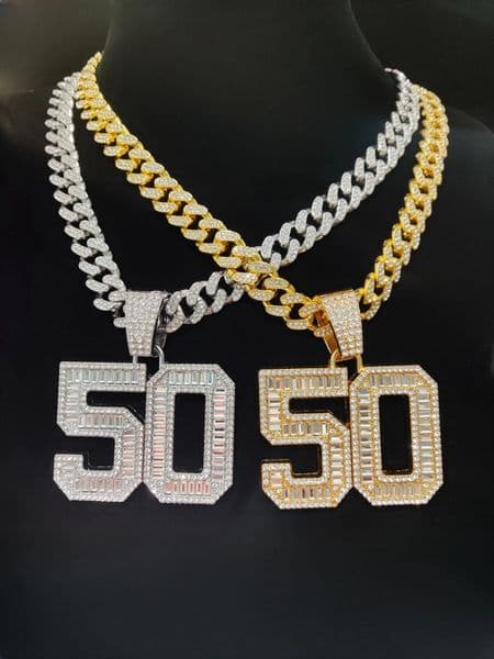 Arrived Hip Hop 50 Number r Pendant Necklace Men Women Chain Iced Out Bling Necklaces HipHop Jewelry Fashion Gift 250428