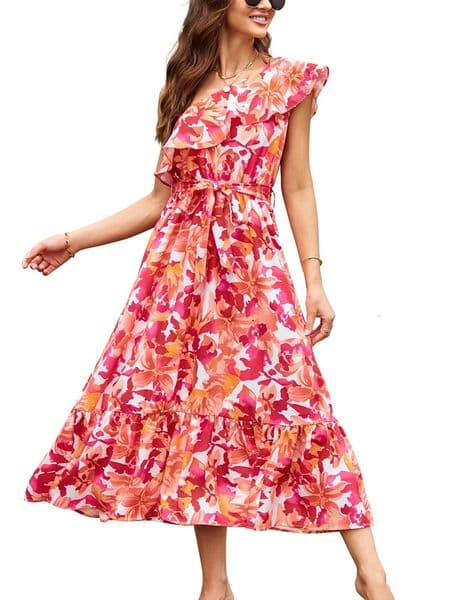 2025 Summer Womens Sleeveless Shoulder Dress Bohemian Style Elastic Waist Ruffle Twisted Layers 250428