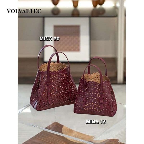 VOAETEC New Tote French Cowhide Handmade Niche Laser Flower Hollowed Real Leather Vegetable Basket Bag Retro Casual
