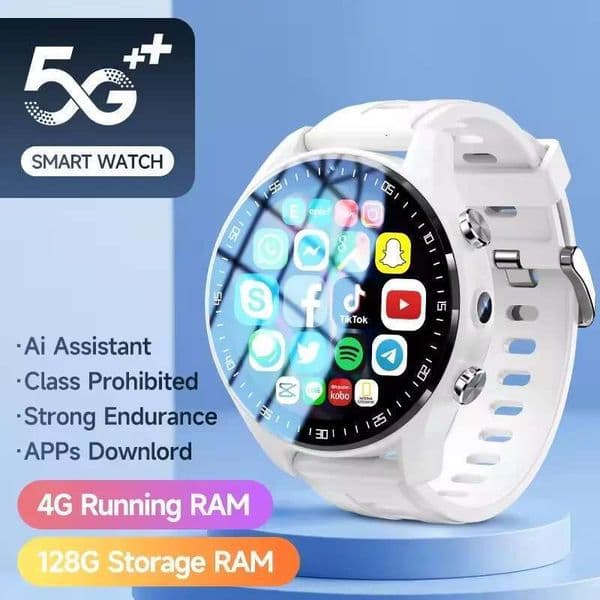 128G A7 4G Smart Watch SIM Card Dual Camera Video Call Step Tracker with Wifi GPS Waterproof Google Play Store for Men Chirldren