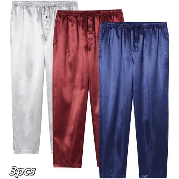 3 pieces of mens springsummer satin comfortable sleepwear with elastic waistband and pockets solid color casual sleepwear 250427ZBANJIA