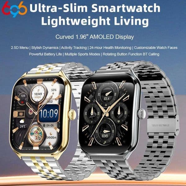 1.96' Amoled Screen Smart Watches Waterproof 3D Dynamic Dial Music Blue Tooth Call Smartwatch Men Women Sleep Health Monitoring