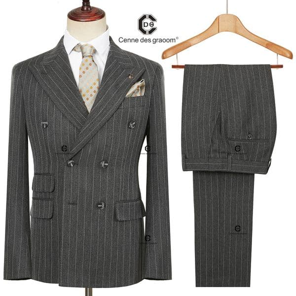 Cenne Des Graoom mens double chest striped suit slim fit 2piece set jacket pants office smart casual wedding 250428