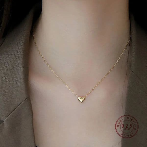 925 sterling silver glossy heart-shaped pendant necklace womens gold-plated 14K gold fashionable temperature anniversary jewelry 250428