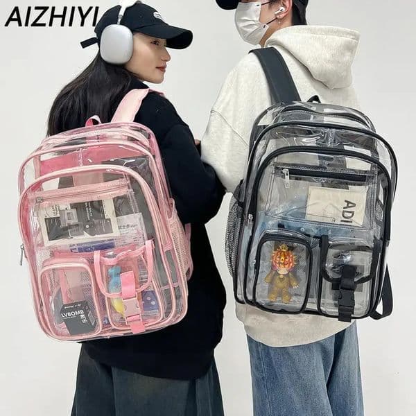 Transparent backpack school backpack heavy-duty laptop backpack large capacity travel backpack student multiple pockets 250430