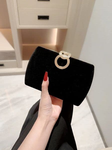 Ladies autumn velvet box dinner bag sparkling decoration banquet clutch evening dress promotion party 250428