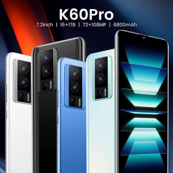 Hot selling K60PRO 7.2HD 16+1TB smart 5G Android display 72MP+108MP camera phone fingerprint recognition GPS