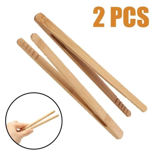 2Pcs Wooden Tea Clip Bamboo Kitchen Salad Food Toast Tong Tweezer Bacon Sugar Ice Tea Utensil Teaware Accessories 250428