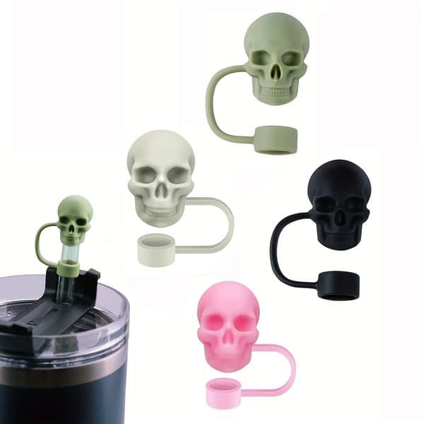 Skull Straw Cover Cap For Cup Reusable 10mm Silicone Straw Topper Compatible 30 40 Oz Tumbler With Handle Tips Lids 250429BJ