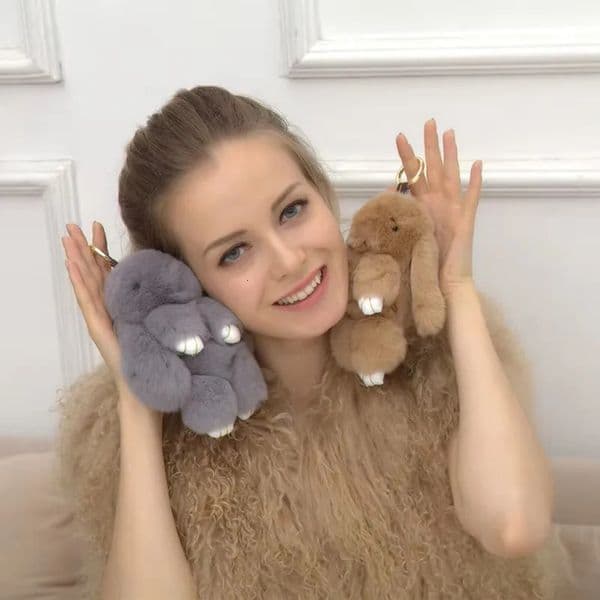 Fluffy keychain real Rex rabbit fur keychain cute rabbit doll keychain plush accessories 250430
