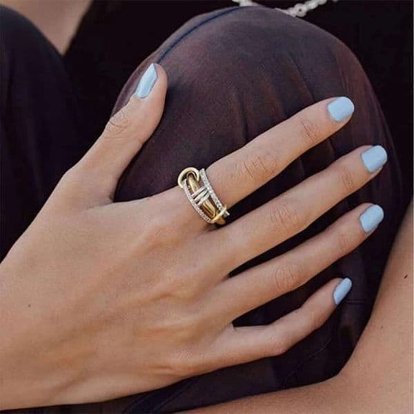 Ring For Women Interlocking Rhinestone 18K Gold Copper Plated Elegant Jewelry
