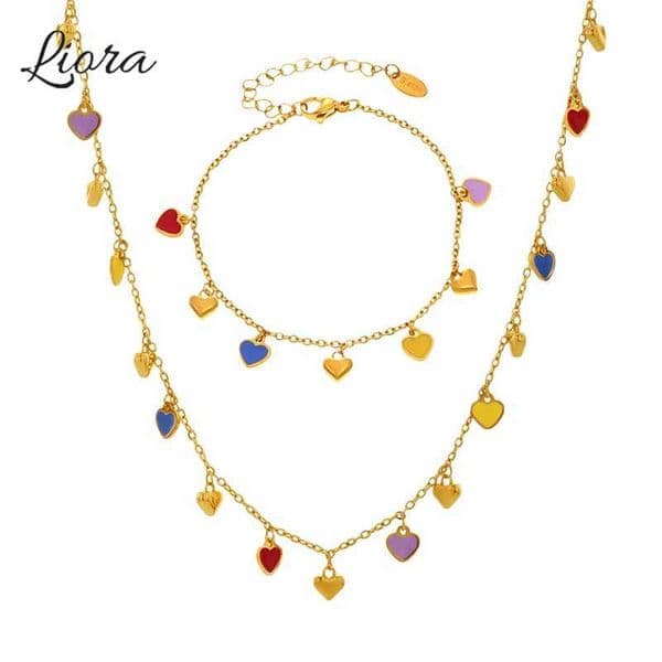 Liora Enamel Necklace Bracelets For Wen Stainless Steel Chain Jewelry Sets PVD Gold Plated Wen Jewelry No Tarnish X250504