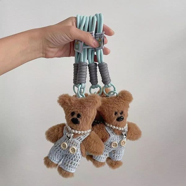 15cm cute teddy bear toy plush keychain backpack pendant cartoon anti fall chain cute car keychain girl handbag accessories 250428BJ