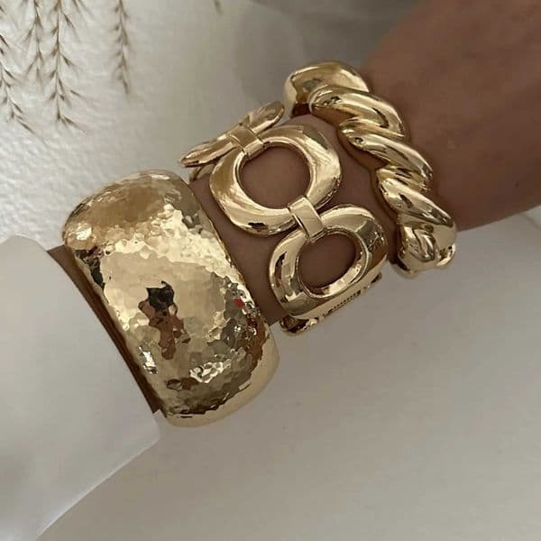 Punk Hip Hop Irregar Water Drop Cuff Wide Bangles Vintage Gold Color Geetric Spring Bangles Wen Bracelets Pseras Jewelry X250504