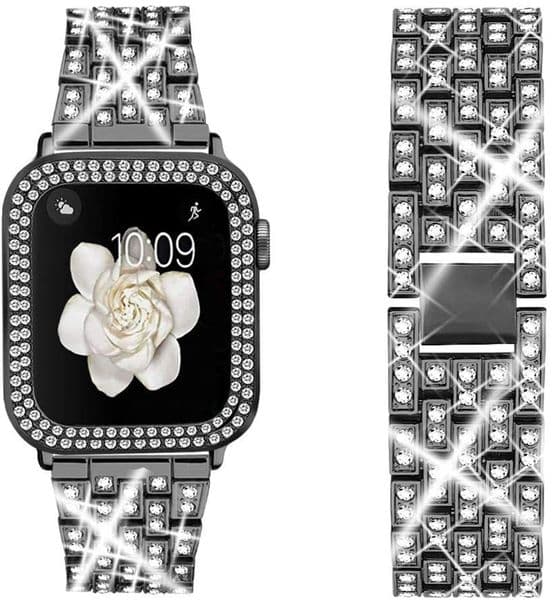 Diamonds Designer Watchband Case + Straps For Apple Watch Band Series 9 8 7 6 5 4 Women Lady Diamond Bands Strap iWatch 10 40mm 49mm 44MM 45mm 41mm Stainless Steel Bracelet
