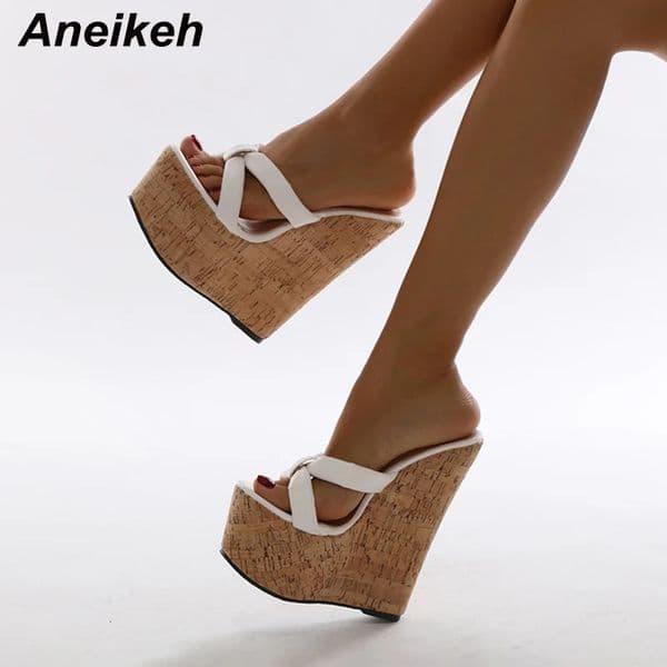 Aneikeh Wedges Heel Women Slippers Fashion Open Toe Platform Sandals Summer Super High Heels Female Party Shoes Size 35-42 250428