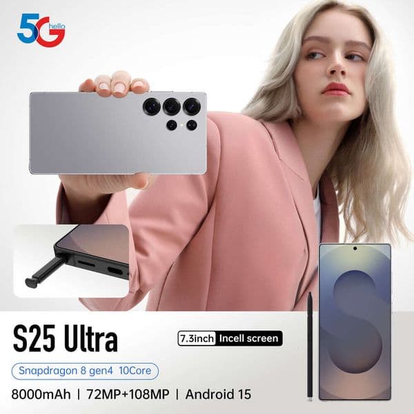 New S25 Ultra phone 1:1 rubber case with 7.3 screen built-in pen 4+64G true 4G Android 12 hot selling model