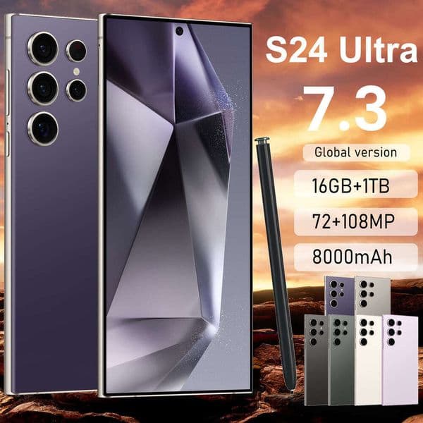 Smartphone S24 Ultra 7.3HD 16+1T smart 5G display 72MP+108MP camera Android 13 phone fingerprint recognition GPS Global 5GLTE Bands