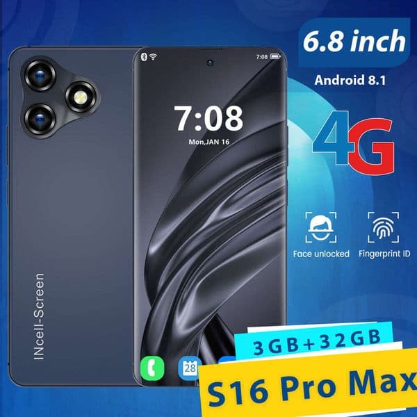 S16 Pro Max 6.8HD 3+32GB smart 4G display 5MP+8MP camera Android 8.1 phone fingerprint Face recognition GPS Global 4GLTE Bands