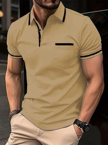Mens polo shirt for spring and autumn quick drying breathable splicing short sleeved T-shirt casual loose white fashionable mens clothing W250504