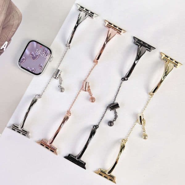 Suitable for Metal Stainless Steel Women's Simple Solid Bow Apple Watch Strap
