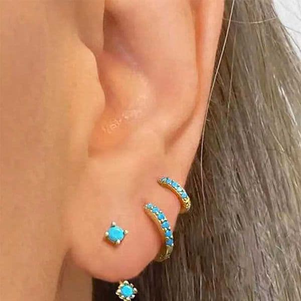 3 pieces of turquoise mini earrings set gold new design earrings cute luxury jewelry gift set black stone optionXJ250505