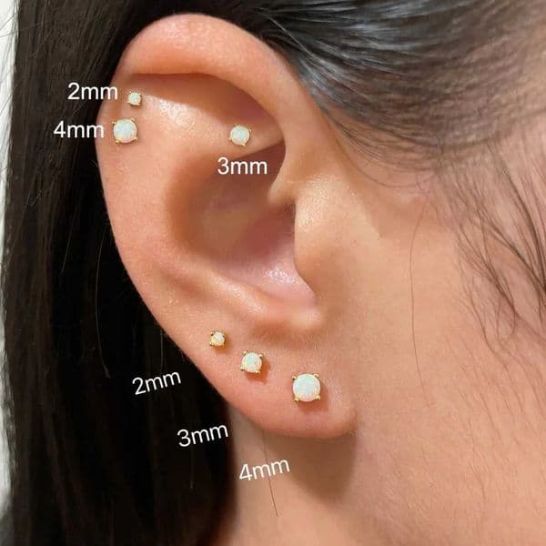 2PC stainless steel opal small stud earrings suitable for women 2/3/4mm small ear bone inlaid earrings jewelry pendantXJ250505