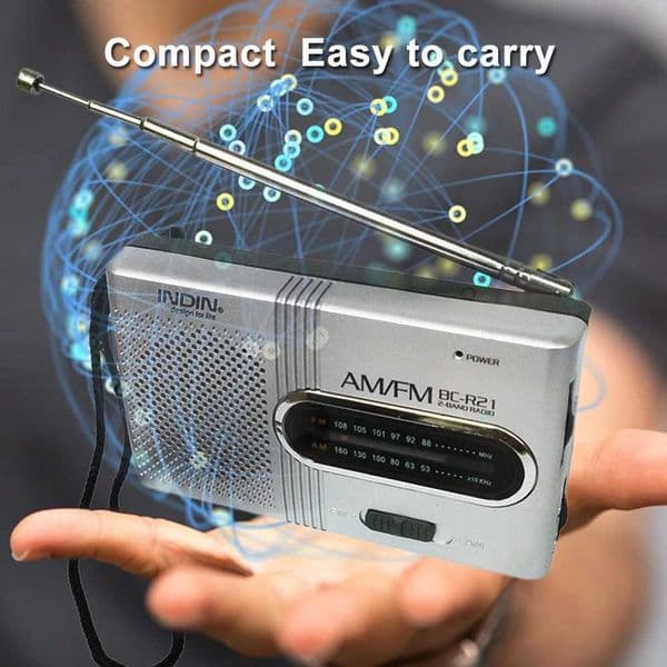 AM FM band radio receiver portable player with built-in speaker equipped with standard 3.5mm headphone jack silver gray portable radio X250505