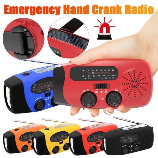 2000mAh Emergency Hand Crank Radio Power Bank Charger with LED Flashlight Solar Powered Rechargeable Radio for Emergency Camping X250505