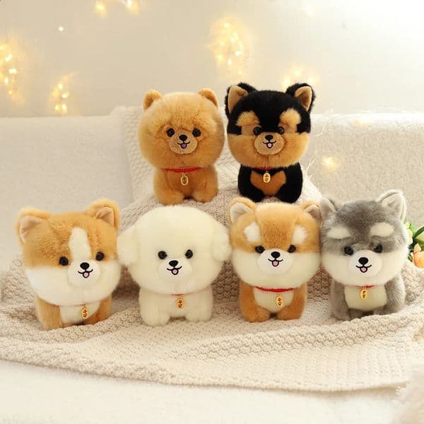 Lifelike Fluffy Dog stuffed toy simulation puppy model Shiba Inu Corgi Husky Yorkshire Bichon frise Chow plush doll gift 250430