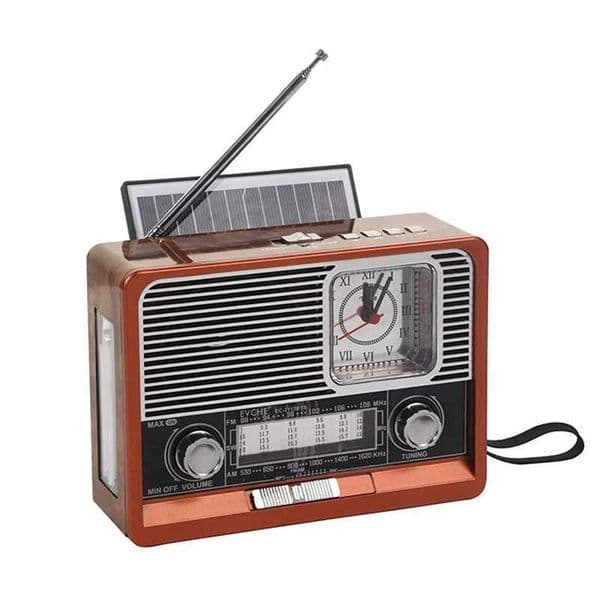 A75T Vintage Radio Solar Retro Radio USB Rechargeable MP3 Player Flashlight Speaker Support Clock Radio USB/TF Card X250505
