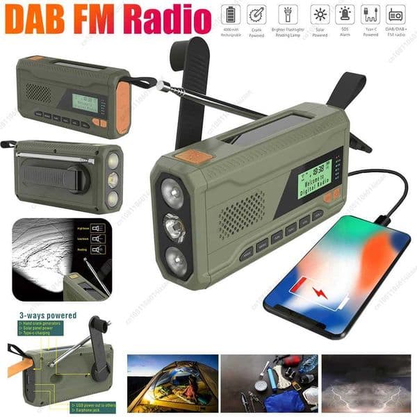 Portable DAB FM Radio Rechargeable Emergency Weather Radio Hand Crank Radio with Flashlight Outdoor Reading Lamp for Camping X250505