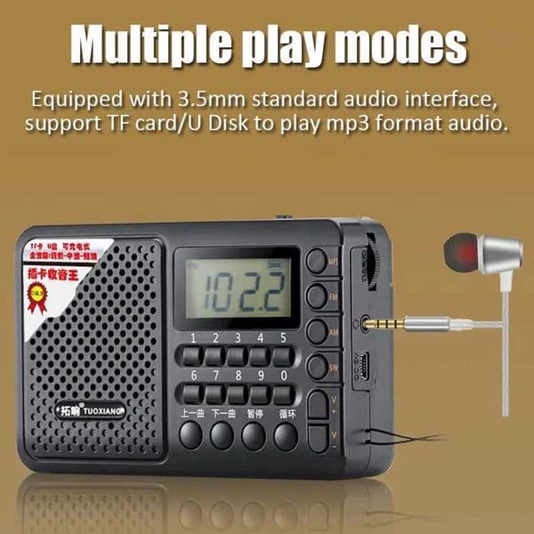 Full Band Radio Portable FM/AM/SW Receiver Rechargeable Radio TF/USB Music Player with LCD Display 3.5mm Headphone Jack X2505051