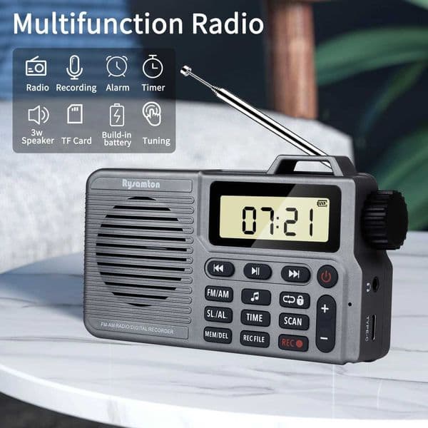 Rysamton portable AM/FM radio digital radio recorder Bluetooth 5.0 radio speaker alarm and sleep function X2505051