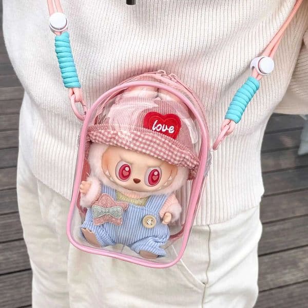 Labubu Protect Case Labubu Sitting Par 15cm Cotton Doll Shoulder Pain Bag PVC Storage Bag LabubuXJ250506