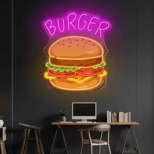 Hamburger Led Neon Acrylic Artwork Shop Window Hanging Custom Neon Sign Hamburger Store Food Shop Decoration Neon Light Z250506