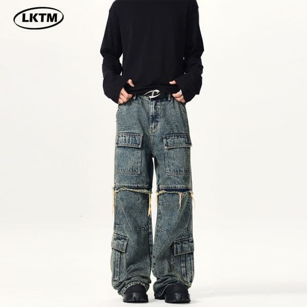 American Heavy Industry Washed Design Work Pants Men's and Women's Trendy Brand Loose Wide Leg Jeans