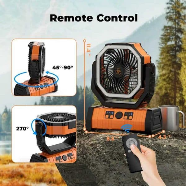 Camping Fan 20000mAh Battery Powered Fan Rechargeable with LED Light Portable Outdoor Tent Fan with Hanging Hook 4 Speeds Wind T260520FQML