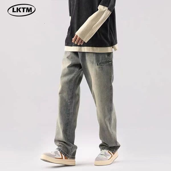 2025 New Trendy Brand Jeans Men's Summer American Loose Straight High Street Long Pants