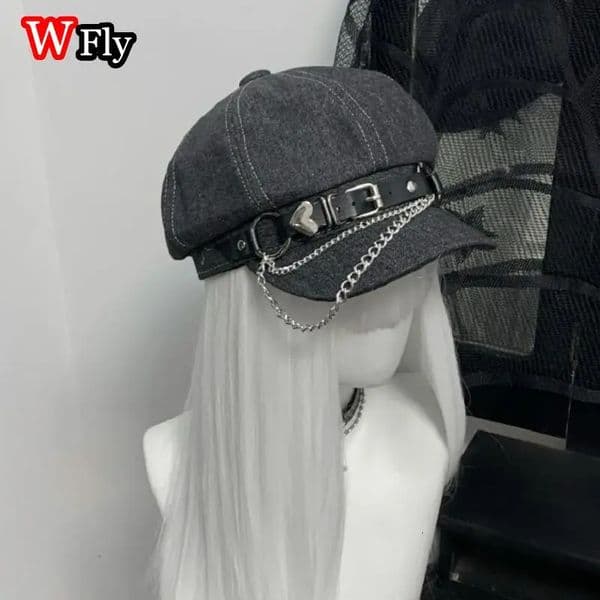 Harajuku Womens Girls Berets Lolita Girls Cozy Berets Beanie Metal Cool Cowboy Grey Sweet Cool Versatile Beilei Painter Hats 250506