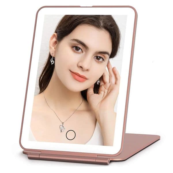 LED Foldable Travel Makeup Mirror 3-color Light Mode USB Charging Touchscreen Portable Desktop Makeup Mirror 250430